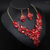 Halsband örhängen set kristallblomma smycken kvinnor parti uttalande choker bib collar afrikanska halsband strass örhänge