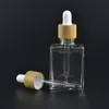 30ml Clear/Frosted Glass Dropper Bottles 액체 시약 피펫 제곱 정사각형 에센셜 오일 향수 병 연기 기름 E 액체 병 대나무 VSMQ