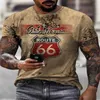 Yaz Yeni Karayolu 66 3D Dijital Baskı Sokak Hip-Hop Stil Takım Külkü Erkek Tişört 2023 {Kategori}