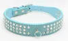 personalized Length Suede Skin Jeweled Rhinestones Pet Dog Collars Three Rows Crystal Diamonds Studded Puppy Dog Collar JN13