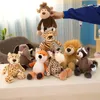 Plüschpuppen, 25 cm, gefüllt, lebensechter Löwe, Tiger, Elefant, Affe, Leopard, Giraffe, Waschbär, Puppe, Simulation von Waldtieren, Plüschspielzeug für Kinder, Geschenk 230612