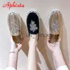 Pantofole Aphixta Cryatals Appliques Scarpe Donna Scivoli Mocassini Tacco piatto ammaccature Bling Mezze pantofole Revit Coppia Scarpe con plateau Donna J230613