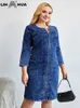 Plus size Dresses LIH HUA Women's Size Denim Dress Autumn Chic Elegant For Chubby Women Cotton Woven 230613