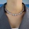 Pendant Necklaces 2023 Summer Design Hip Hop Bone With Clear Cz Paved Women Mens Fashion Gothic Punk Party Choker Jewelry 230613