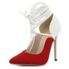 Liyke nouveau Style blanc rouge couleur mélangée femmes pompes Sexy bout pointu talons à lanières fête mariage chaussures Stiletto Mules sandales dame