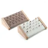 Jewelry Pouches Solid Wood 22 Slot Rings Display Stand Storage Box Cabinet Pendant Earring Showcase Trays-Brown Velvet