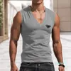 2023-fashion brand inverted large V-neck tank top Men's pure cotton sports fitness tight hurdle sleeveless T-shirt sleeve cut shoulde