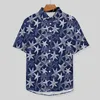 Men's Casual Shirts White Starfish Nautical Navy Blue Beach Shirt Hawaiian Fashion Blouses Male Printed 3XL 4XL