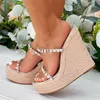 New Crystal Transparent Open Toe Platform Heels Slippers Women Wedges Sandals Fashion Straw Rope Weave Thick Bottom Female Shoes