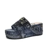 Pantofole New Summer 2023 Pantofole Denim Pantofole con plateau da donna Sandali Zeppe Tacchi Moda europea Fondo spesso Scarpe da donna J230613