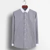 Men's Fashion Patchwork Collar Long Sleeve Striped Dress Shirt Without Pocket Comfortable Cotton Standard-fit Button-down