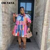 Plus size Dresses CMYAYA Elegant Women Graffiti Cape Stye Big Swing Loose Smock Dress Size Curve Chic Single Breasted Shirt Blouse 230612