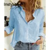 Dames Blouses Shirts Vrouwen Casual Lange mouw Katoen Linnen Losse Shirt Elegante Effen Harajuku Revers Blouse Vintage Oversized Tops Y2K Streetwear Tuniek 230613