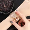 Wristwatches 2023 Fashion Triangle Watches Women Wristwatch Bling Diamond Leather Band Quartz Casual Ladies