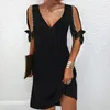 Robes Décontractées Noir Formelle Maxi Pour Femmes Chemise Mode V Cou Mini Robe D'été Dos Nu Soirée