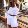 Kvinnors spårdräkter Kvinnor Summer Casual Two Piece Set Outfits Elegant Off Shoulder Short Sleeve Crop Top Shirt Loose Shorts Clothing Suit