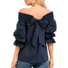 Vrouwen Blouses Shirts Sexy Off Shoulder Tops Lente Zomer Strapless Vrouwen Blouse Strik Slash Neck Shirts Casual Losse Blusas Slash nek 230613