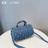 2023 Nieuwe Koreaanse Netto Rood Contrast Klinknagel Holle Denim Canvas Kussen Tas Handheld Een Schouder Crossbody Tas 230613