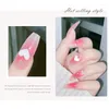 False Nails 24PCS Pink Gradient Glitter Butterfly Rhinestones Nail Press On Wearable Fake Full Cover Jelly Glue