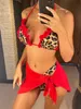 Dwazja kąpielowa z Sarong Lopard Ruffled Faved Bikini żeńska kostium kąpielowy Kobiety stroje kąpielowe Treepiece Bikini Set Bather Kąpiel Suit Swim V3995 Z0613