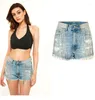 Women's Shorts Streetwear Rhinestone Sequined Tassel Denim Women 2023 Summer Low Waisted Pockets Blue Jeans Short Pants Female Y2K