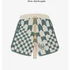 Mäns shorts Rhude Color Block Letter Sticked Jacquard Drawstring Short American Plaid Cashew Flower Capis Mens Beach Pants