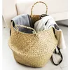 Storage Baskets Handmade Bamboo Basket Folding Clthoes Laundry Straw Wicker Rattan Seagrass Belly Garden Flower Pot Plant 230613