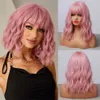 Lace Wigs HAIRCUBE Wavy Synthetic Wig With Bangs Short Bob Pink Wigs Curly Wavy Shoulder Length Cosplay Wig Daily Colorful Wig Z0613