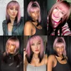 Perucas de renda roxo rosa ombre preto curto perucas sintéticas retas com franja bob peruca para mulheres festa de cosplay diária cabelo falso resistente ao calor z0613