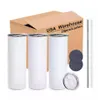 US CA magazijn 2 Dagen Levering witte Mokken sublimatie tumbler 20 oz rechte rvs blanks tumbler met stro GJ0613