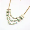 Hanger Kettingen Licht Geel Goud Kleur Multi Layer Ovale Groene Turquoise Schakelketting Met Strass Statement Sieraden