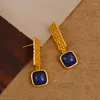 Dingle örhängen boho lapis lazuli fyrkantig form droppe retro stil gyllene kvinnors smycken