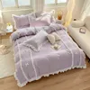 Beddengoed stelt Koreaanse prinsesstijl beddengoed sets ins Lace bowknot dekbedovertrek gemonteerd laken voor meisje vrouw huis slaapkamer kawaii bed linnengoed z0612