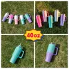 Nowy 40 unz Glitter Gradient Kolor Stael Nierdzewna izolowana przez izolację kawy z izolatką Tublbow Rainbow Paint Car Cup Duża pojemność butelka na wodę na zewnątrz z uchwytem