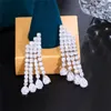 Elegant Long Charm Tassel Designer Earrings for Women Bridal Wedding White Water Drop AAA Cubic Zirconia Bridesmaid Diamond Earrings Engagement Luxury Jewelry