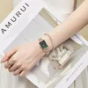 ساعة معصم RELOGIO ROSEGOLD FEMININO FASHION MALACHITE GREEN RESTANGLE QUARTZ WRIST WAST FOR