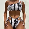 Women's Swimwear 2023 New Ladies TieDye OneShoulder Laceup Cutout Split TwoPiece Backless Sexy Luxury Bikini Z0613