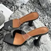 liyke Summer Open Toe Mule High Heels Slippers女性クリスタルラインストーンサンダルPVC透明ストラップスライドパーティーの女性靴