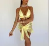 Maillot de bain femme Melphieer Lady's Summer New Yellow Lilas Bikini 3 PCS Maillot de bain avec maille Short Beach Sarong Maillots de bain Biquini Beachwear Outfit Z0613