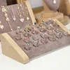 Jewelry Pouches Solid Wood 22 Slot Rings Display Stand Storage Box Cabinet Pendant Earring Showcase Trays-Brown Velvet