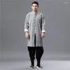 Ubranie etniczne 2023 Chińskie bawełniane wiatrówki w stylu zimowym rękawy polarowy róg kołnierz mandarynki długi ciepłe płaszcze męskie szatę