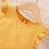 Zestawy odzieży małe i średnio rozmiarowe wiosenne letnią kamizelkę koronki szorty dwa dziecięce 3 -częściowe ubrania stroje preemie