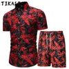 Chándales para hombres Conjunto de verano Conjunto de pantalones cortos para hombres Estampado floral Camisa hawaiana y pantalones cortos Ropa de playa Ropa de vacaciones Traje de vocación Conjunto de dos piezas para hombres 230613