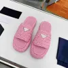 Classic Designer Summer New Triangle Crochet Flatform Slides Women Sandals Handwoven Sandals Thick Sole Beach Slippers Elevated Slippers Size 35-40