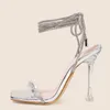 Liyke Sexy argent cristal croix sangle sandales femmes été fête mariage Banquet chaussures mode bout ouvert Club talons transparents