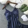İş elbiseleri seksi kadın pijama kadınları saten sling lingerie dantel gecelik iç çamaşırı set uyku giymek pijamas