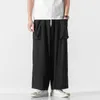 Men's Pants Chinese Style 2023 Linen Plus Size Casual Wide Male Harajuku Hakama Tai Chi Trousers Men Clothing Oversized Hanfu