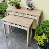 Camp Furniture Nest 2 Pieces Outdoor Garden Decor Handcrafted Carved Vintage Wooden Side Tables