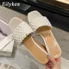 Kapcie Eilyken nowe kliny splatają kobiety kapcie Summer super heels buty seksowne platforma otwarta palca drewniane sandały J230613