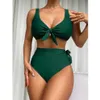 Costumi da bagno donna Cikini Plain Knot Front Bikini a vita alta Set Costume da bagno sexy tinta unita Summer Beach Costumi da bagno Costume da bagno per donna Z0613